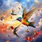 Birds in Flight with Vibrant Colors and Dynamic Composition