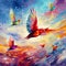 Birds in Flight with Vibrant Colors and Dynamic Composition