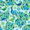 Birds and Flowers Pattern in Cool Colors