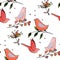 Birds flowers seamles pattern