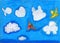 Birds flying among the clouds in various shapes