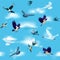 Birds are flying in the sky as seamless pattern