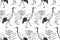 Birds Japanese cranes and branches. Seamless pattern. Black and