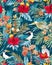 Birds, jungle and floral illustration with outlines. Pattern for wallpapers, fabrics, greeting cards, invitations, banners.