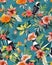 Birds, jungle and floral illustration with outlines. Pattern for wallpapers, fabrics, greeting cards, invitations, banners.