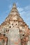 Birds live in the hole of brick wall in an old contemporary temple in Ayuthaya Thailand