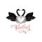 Birds in love with winged silver heart decoration and handwritte