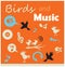 Birds and music silhouette icons sets