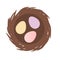 Birds nest with three eggs inside. isolated vector icon