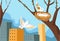 Birds nesting on tree in city spring season vector