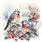 Birds perched on snowy branches, surrounded by the enchanting ambiance of Christmas. Generative AI