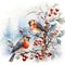 Birds perched on snowy branches, surrounded by the enchanting ambiance of Christmas. Generative AI