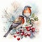 Birds perched on snowy branches, surrounded by the enchanting ambiance of Christmas. Generative AI