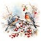 Birds perched on snowy branches, surrounded by the enchanting ambiance of Christmas. Generative AI