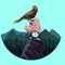Birds are perching in the hands of humans in the natural Illustration vector On pop art comic style Colorful background