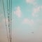 birds on power line cable against blue sky with clouds background vintage retro instagram filter