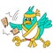 Birds are practicing silat karate breaking wood, doodle kawaii. doodle icon image