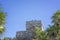 Birds resting on acient Mayan building of Tulum Ruins Mexico with tropical plants in foreground and space for text or copy space