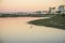 Birds on Ria Formosa with city of Faro as a background, Algarve, Portugal