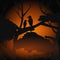 Birds silhouettes sitting on branch escaping from fires in australia animals dying in wildfire bushfire natural disaster