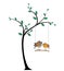 Birds on swing on tree, vector. Cute birds silhouettes in love. Tree illustration in spring. Wall artwork, cartoon art design