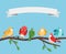 Birds on tree branch. Foliage branches bird set spring poster tenplate, robin canary sparrow tit goldfinch birdie on