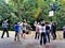 Birdwatchers taking photographs in nature park