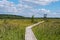 Birdwatching tower and footbridge across the swamp at Bolshom rakovom Big Crayfish Lake. Eco route in the