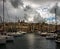 Birgu. Kalkara. Bormla. Boat mooring. Yachts. Clouds over Valletta. Malta.