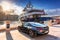 Birgu, Malta - January 10, 2019: Sport electric car BMW I8 parked at the marina in Birgu, Malta. The BMW i8 is a plug-in hybrid