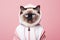 Birman Cat Dressed As A Sports Athlete On Blush Color Background