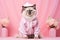 Birman Cat Dressed As A Sports Athlete On Blush Color Background