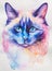 Birman Cat painted in watercolor on a white background in a realistic manner, colorful, rainbow. Ideal for teaching