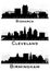 Birmingham UK, Bismarck North Dakota and Cleveland Ohio City Skyline Silhouette Set