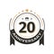 Birtday vintage logo template to 20 th anniversary circle retro isolated vector emblem. Twenty years old badge on white background