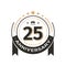 Birtday vintage logo template to 25 th anniversary circle retro isolated vector emblem. Twenty-five years old badge on white