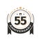 Birtday vintage logo template to 55 th anniversary circle retro isolated vector emblem. Fifty-five years old badge on white
