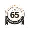 Birtday vintage logo template to 65 th anniversary circle retro isolated vector emblem. Sixty-five years old badge on white