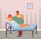 Birth position for pregnant woman, young father help wife to birthing, help during birth pains