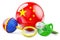 Birth rate and parenting in China concept. Baby pacifier and baby rattle with Chinese flag, 3D rendering