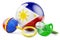 Birth rate and parenting in Philippines concept. Baby pacifier and baby rattle with Filipino flag, 3D rendering