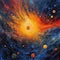 The Birth of the Universe: A Modern Oil Painting Depicting the Big Bang and Celestial Bodies .