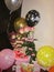 Birthda A bouquet of flowers and balloons for a birthday, anniversary or other holiday y bouquet and balloons