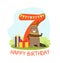 Birthday Anniversary Number and Cute Ethnic Patterned Beaver Animal, Card Template for Seven Year Old Vector
