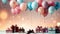 Birthday background with balloons gifts