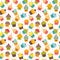 Birthday background. Kawaii cupcakes. Seamless pattern