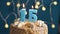 Birthday cake with 15 number candle on blue backgraund