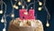 Birthday cake with 54 number pink burning candle on blue background. Candles blow out. slow motion and close-up view