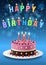 Birthday cake background design. Happy birthday greeting text with yummy cake