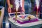 Birthday cake with bright candles. Kid party